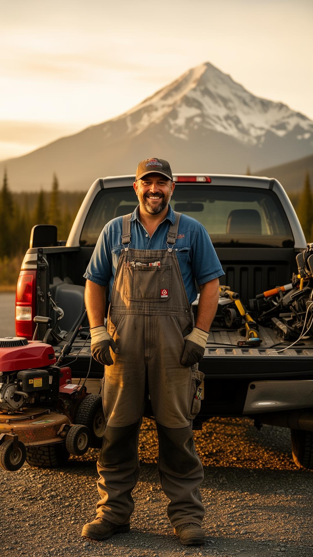 Tom, owner of The GOAT Services, in front of his work truck